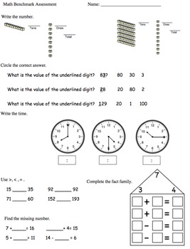 Preview of 2nd Grade Math Benchmark Assessment