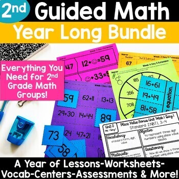 Preview of 2nd Grade Math Centers Games Worksheets Small Groups Guided Math -Year Long