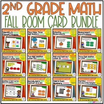 Preview of 2nd Grade Math Centers | 2nd Grade Math Fall Boom Cards BUNDLE