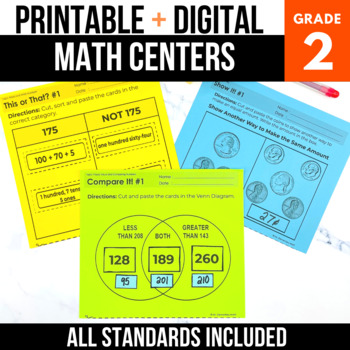 Preview of 2nd Grade Math Centers - Independent Review - Year Long