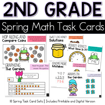 Preview of 2nd Grade Spring Math Centers CCSS Task Cards for Math Centers and Activities