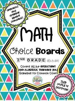 Preview of 2nd Grade Math Choice Boards CCSS: Operations & Algebraic  - Distance Learning