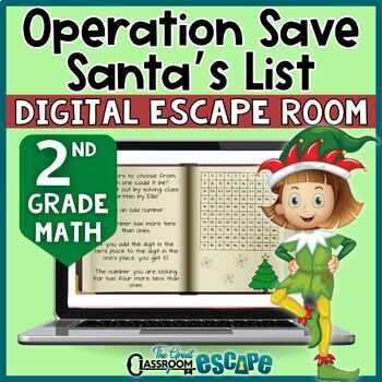 Preview of 2nd Grade Christmas Math Activity Digital Escape Room Fun Worksheet Alternative