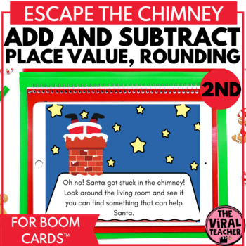 Preview of 2nd Grade Math Christmas Escape Room Activity Boom Cards™