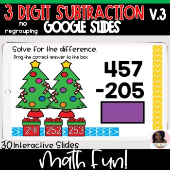 Preview of 2nd Grade Math Christmas Three Digit Subtraction no Regrouping v.3 Slides