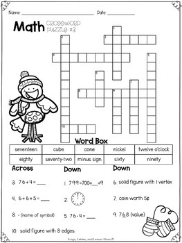 2nd grade math crossword puzzle december by frogs