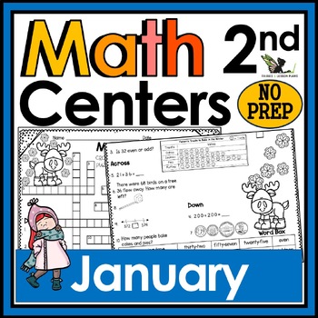 Preview of 2nd Grade January Math Center Problems, Math Vocabulary - Math Worksheets Winter