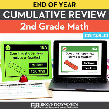Preview of 2nd Grade Math Cumulative Review Editable Google Slides End of Year Activities