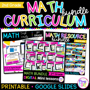 Preview of 2nd Grade Math Curriculum Full Year Bundle - Mini-Lessons, Units & Task Cards