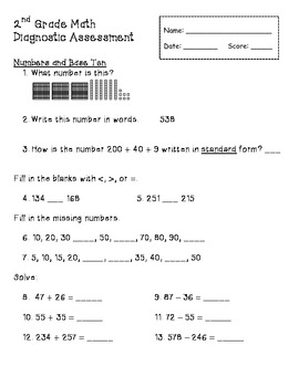 2nd Grade Math Diagnostic Assessment Common Core by Coaching thru Math