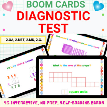 Preview of 2nd Grade Math Diagnostic Test 2nd Grade Math Review Boom Cards 