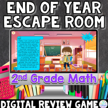 Preview of 2nd Grade Math Digital End of Year Review Escape Room Game | June Activities