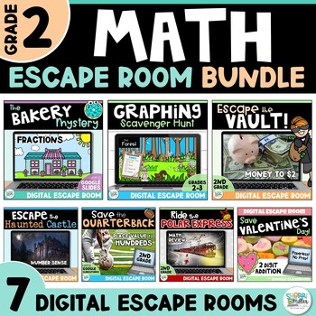 Preview of 2nd Grade Math End of Year Escape Room BUNDLE - Digital Math Review Games