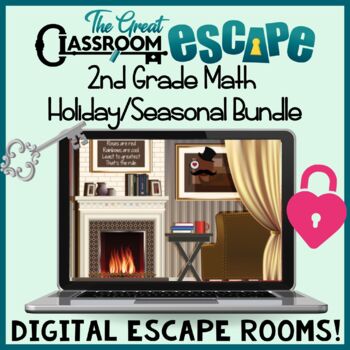 Preview of 2nd Grade Math Digital Escape Room Holiday & Seasonal Bundle