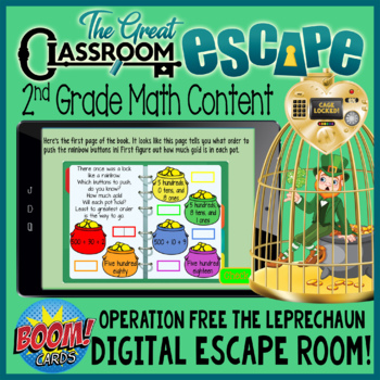 Preview of 2nd Grade Math Digital Escape Room St. Patrick's Day Boom Cards™