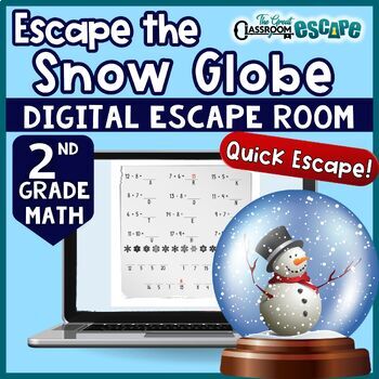 Preview of 2nd Grade Winter Math Activity Digital Escape Room Game Escape the Snow Globe