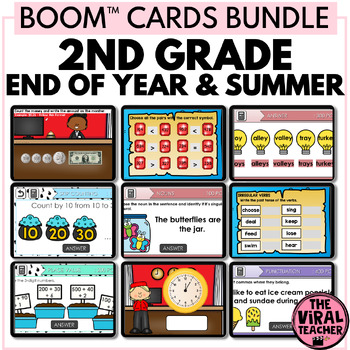 Preview of 2nd Grade Math & ELA End of the Year / Summer Escape Rooms and Review Game Show