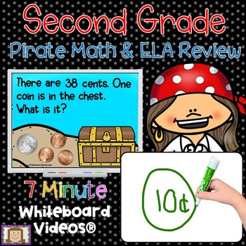 Preview of 2nd Grade Math & ELA Review - Pirate Theme 7 Minute Whiteboard Videos