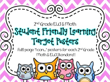 Preview of 2nd Grade Math & ELA Student Friendly Learning Target Posters- Full Page Sized