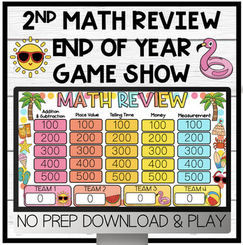 Preview of 2nd Grade Math End of Year Review | Game Show | Summertime Themed | Test Prep