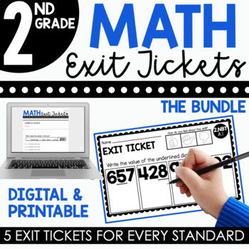 Preview of 2nd Grade Math Exit Tickets (Exit Slips) Bundle | Printable & Digital Included