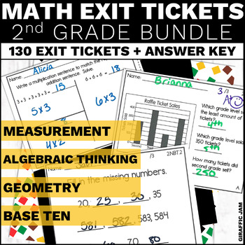 Preview of 2nd Grade Math Exit Tickets | Bundle of Second Grade Math Exit Slips Assessment