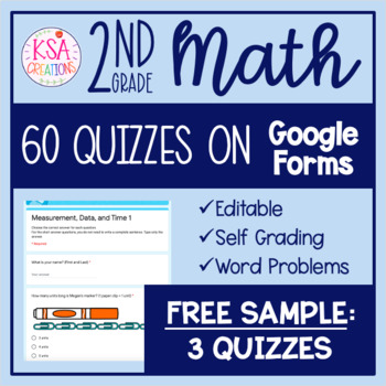 Preview of 2nd Grade Math | FREE Sample of 60 Google Forms™ Quizzes | Distance Learning