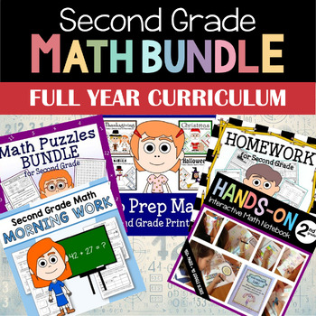 Preview of 2nd Grade Math Full Year Curriculum Bundle | Interactive Notebook & More 50% OFF