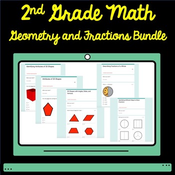 Preview of 2nd Grade Math Geometry and Fractions Google Form Assessment Bundle