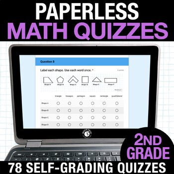 Preview of 2nd Grade Google FORMS Math Assessments, Review, Standards Based Math Test Prep