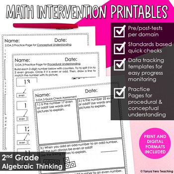 Preview of Math Intervention 2nd Grade Printables Algebraic Thinking Progress Monitoring