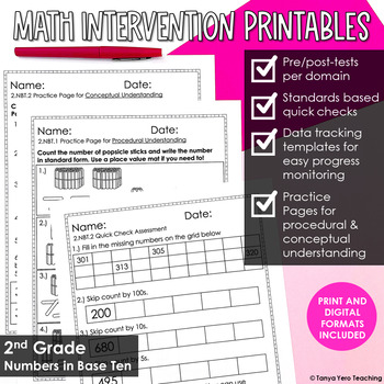 Preview of Math Intervention 2nd Grade Printables Place Value | RTI Progress Monitoring