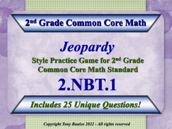 Preview of 2.NBT.1  2nd Grade Math Jeopardy Game - Understand Place Value w/ Google Slides