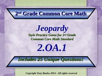 Preview of 2.OA.1 2nd Grade Math Jeopardy Addition/Subtraction Word Problems Google Slides