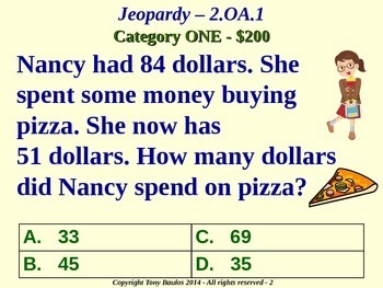 Preview of 2nd Grade Math Jeopardy Game Bundle Pack - OA 1-4 & NBT 1-9
