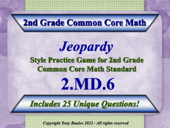 Preview of 2.MD.6  2nd Grade Math Jeopardy - Sums & Differences On A Number Line w/ Google