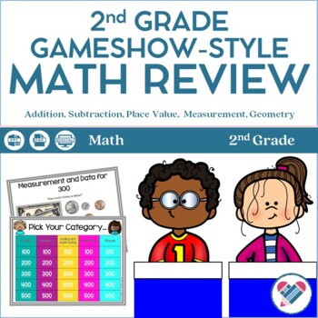 Preview of 2nd Grade Math Jeopardy-Style Review Game PRINT AND DIGITAL