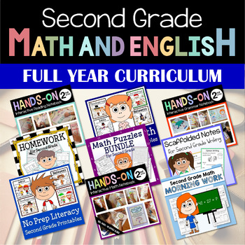 Preview of 2nd Grade Math & Language Arts Full Year Curriculum Bundle | More 50% OFF