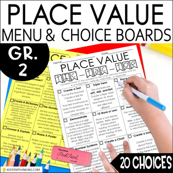 Preview of 2nd Grade Math Menu Place Value Projects Choice Board | Enrichment Math Activity