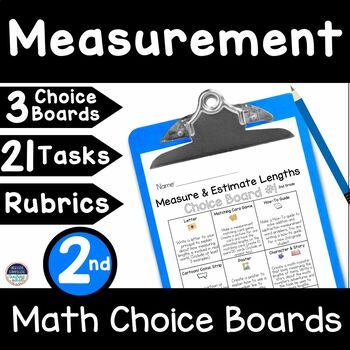 Preview of 2nd Grade Math Menus and Choice Boards Estimate & Measure Lengths- Activities