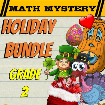 Preview of 2nd Grade Math Mystery Holiday Bundle: Fun Math Review Activities 