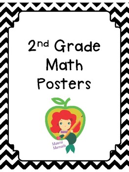 Preview of 2nd Grade Math Posters with Black & White Borders