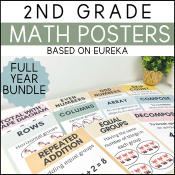 Preview of 2nd Grade Math Posters BOHO Bundle - FULL YEAR - Based on Eureka