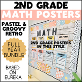 Preview of 2nd Grade Math Posters Retro Bundle - FULL YEAR - Based on Eureka