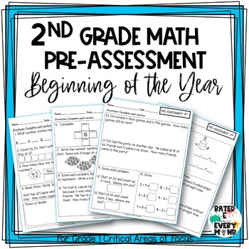 Preview of 2nd Grade Math Pre-Assessment Beginning of Year Math Test Intervention Tool