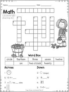 2nd Grade Math Crossword Puzzles - September by Frogs Fairies and ...