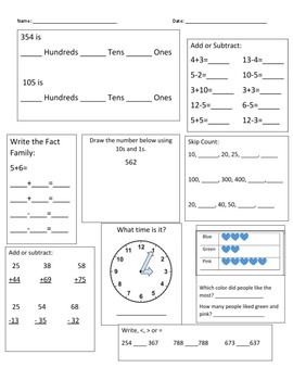 2nd Grade Math Review (1 Page) by Wildflowerdoodles | TpT