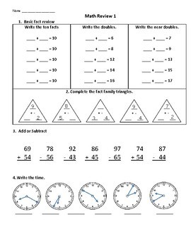 2nd Grade Math Review Worksheets by TOTY Washington | TpT