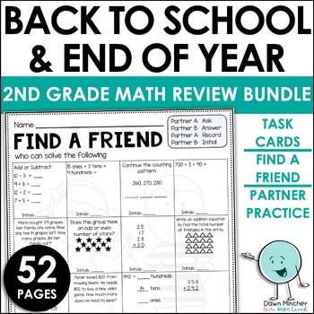 Preview of 2nd Grade Math Review Back to School Math Review and End of the Year Activities