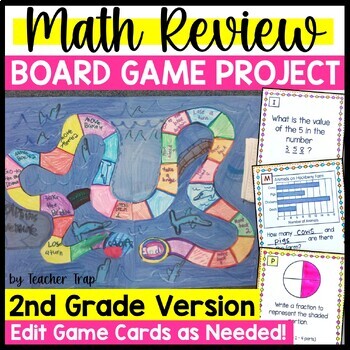 Preview of 2nd Grade End of Year Math Review Board Game Project | EDITABLE!